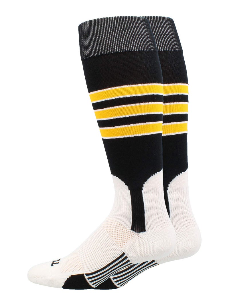 MadSportsStuff Baseball Stirrup Socks 3 Stripe (Black/Gold/White, Small) - Black/Gold/White,Small